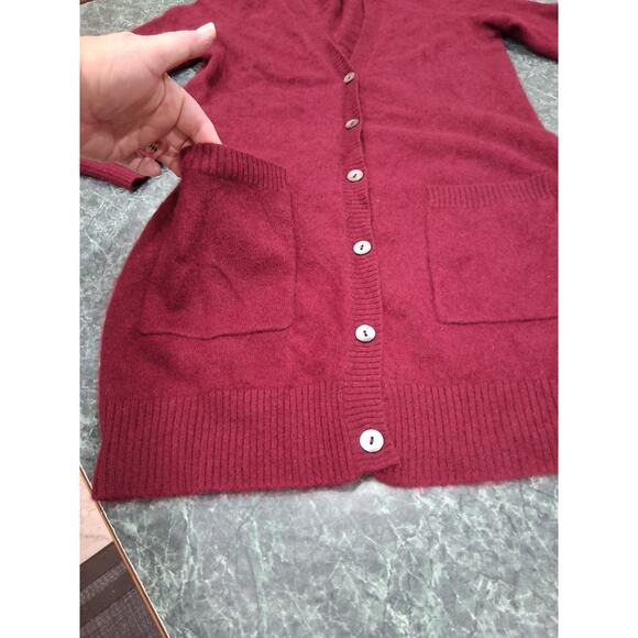 Linea Rossa 100% Pure Cashmere Cardigan Sweater Burgundy Womens S Long Pockets - Picture 4 of 11